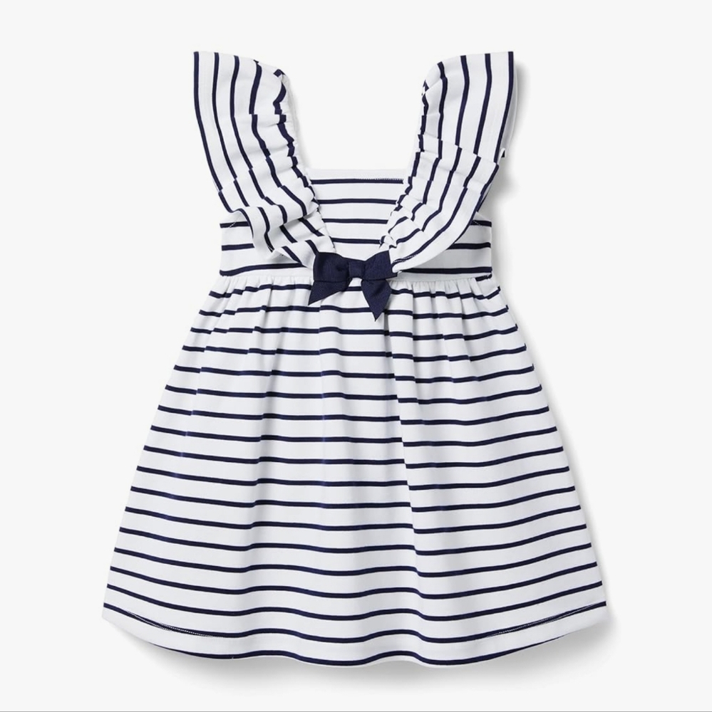 Janie and Jack Girls White/Navy Striped Dress